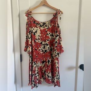 Free People Red Floral Open Shoulder Dress